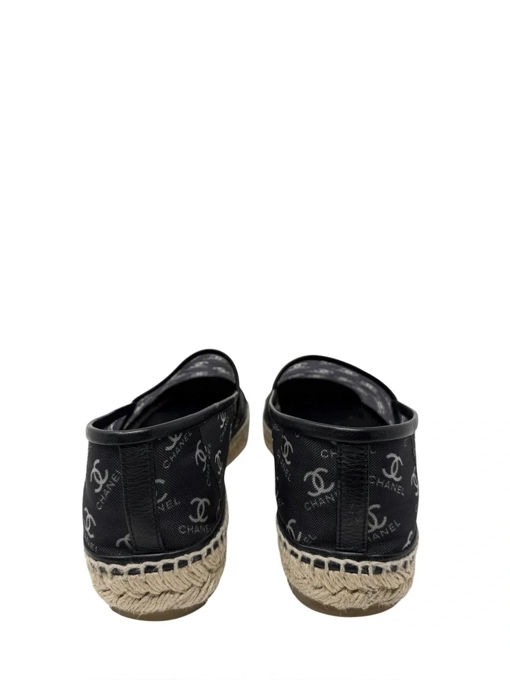 Chanel CC Monogram Logo Black Mesh Grosgrain Cap Toe Espadrilles Size 41